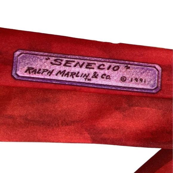 Vintage Ralph Marlin Polyester Tie Senecio 1991 Red Necktie 3.5 Inch Wide - Picture 6 of 8